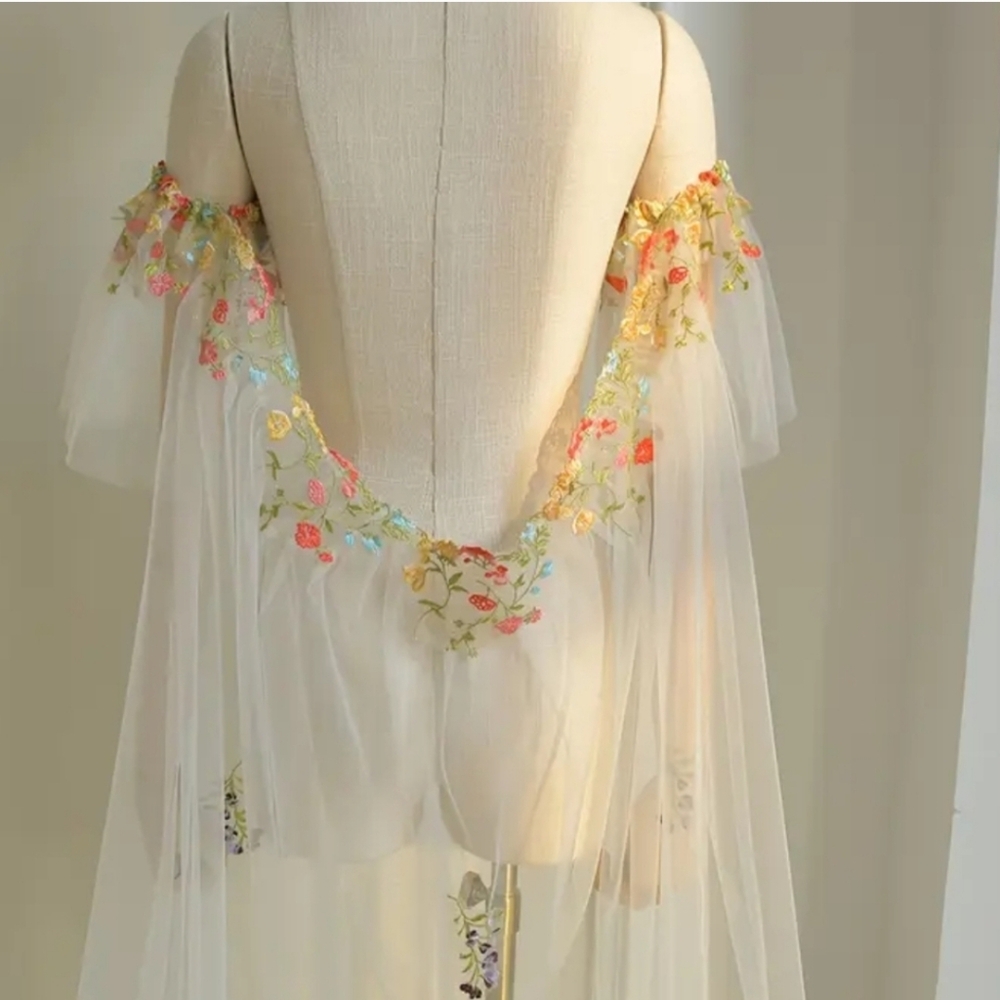 Floral Embroidered Sheer  Bridal Shaw